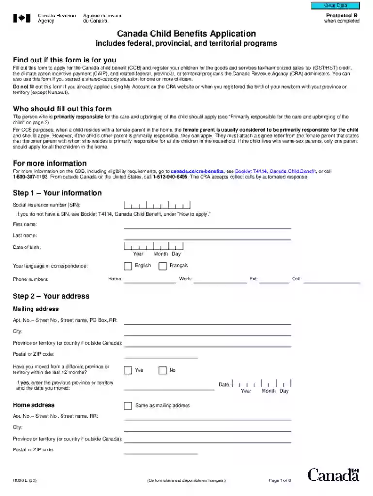 RC66 Form - How to Apply for Canada Child Benefit (CCB) Preview on Page 1