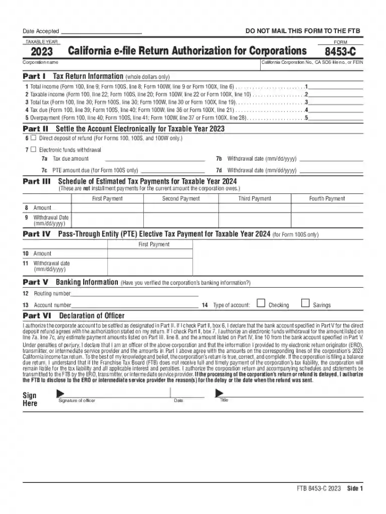 2023 Form 8453-C California e-file Return Authorization for Preview on Page 1