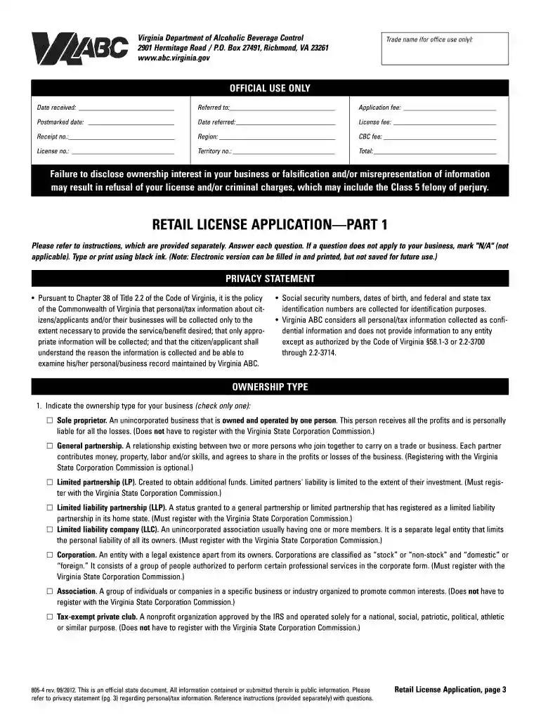 virginia abc license Preview on Page 1