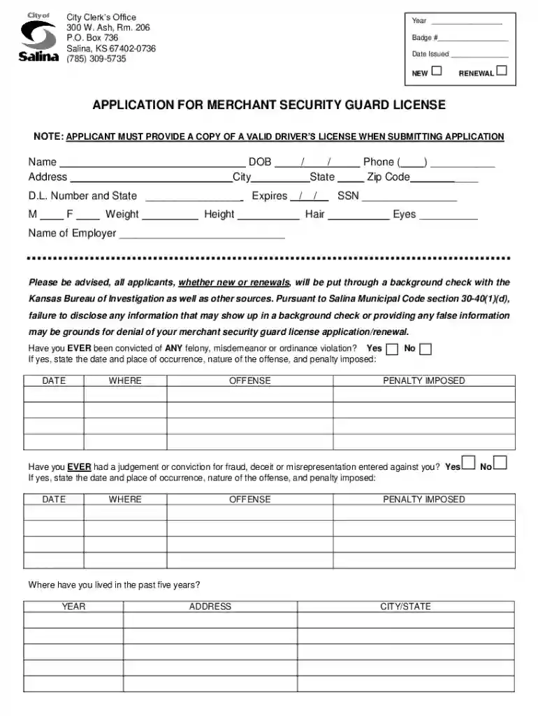 APPLICATION FOR MERCHANT SECURITY GUARD Preview on Page 1