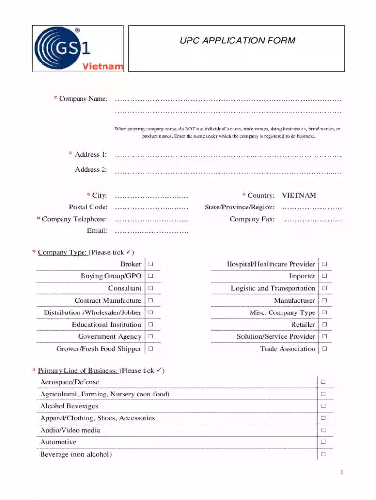 UPC APPLICATION FORM Preview on Page 1