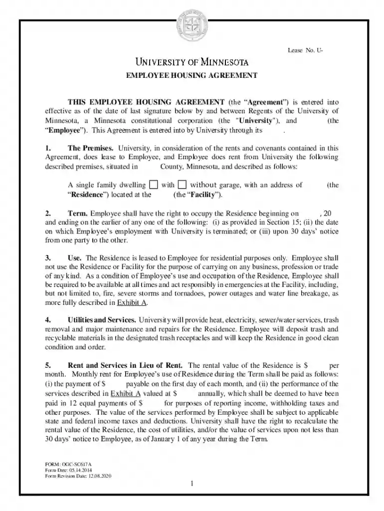 employee housing agreement Preview on Page 1