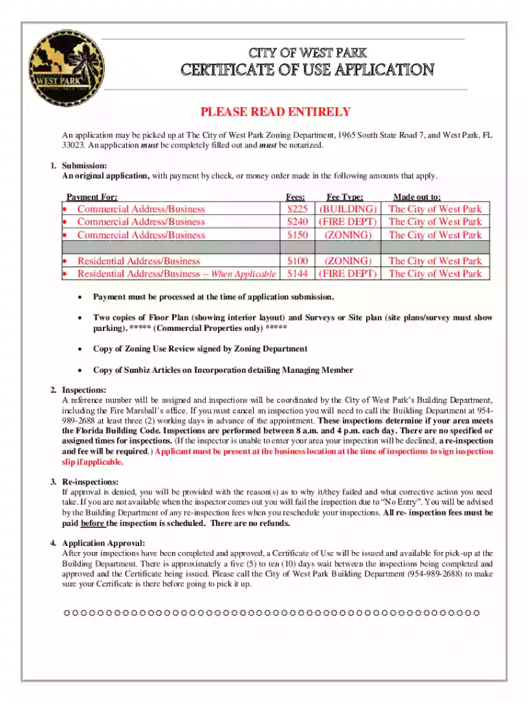 Certificate of Use: Purpose and ProcessWest Park Preview on Page 1