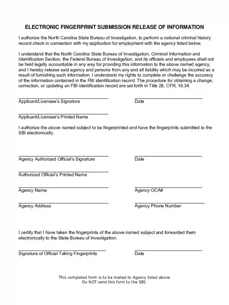 nc electronic fingerprint submission release Preview on Page 1