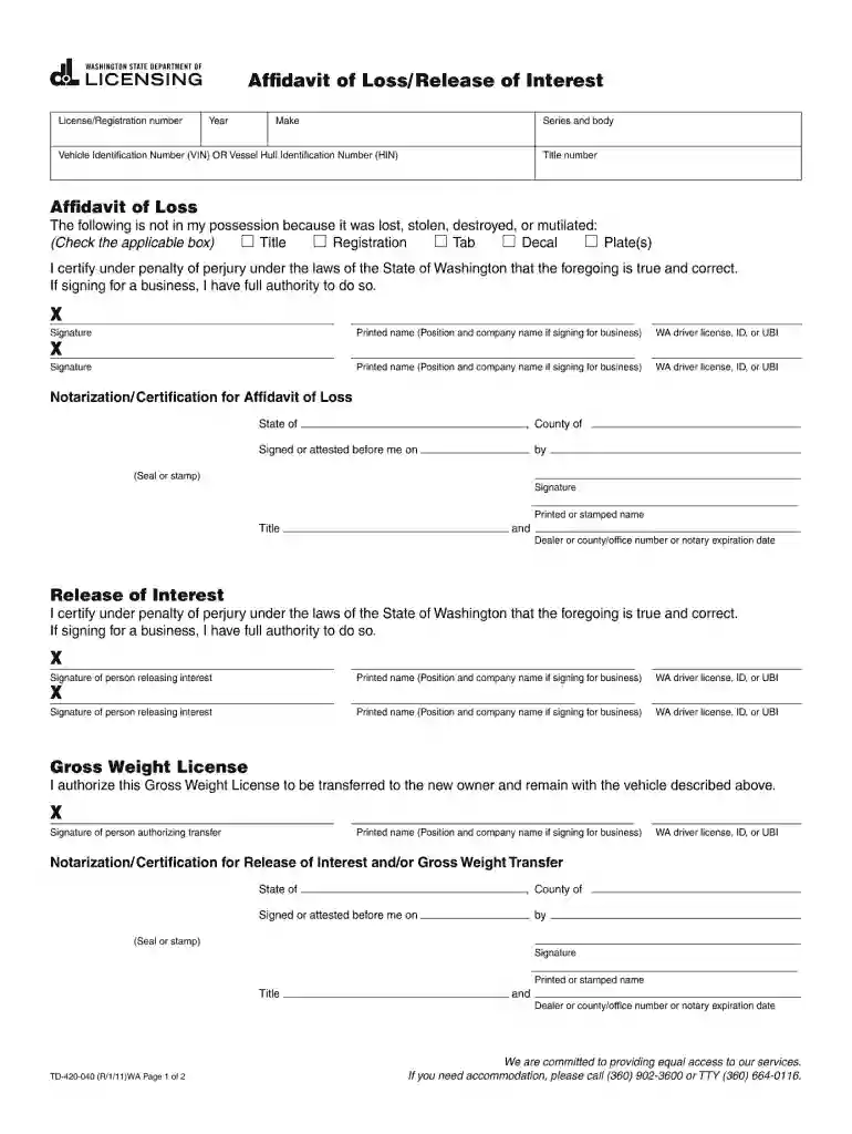 affidavit in lieu of title Preview on Page 1