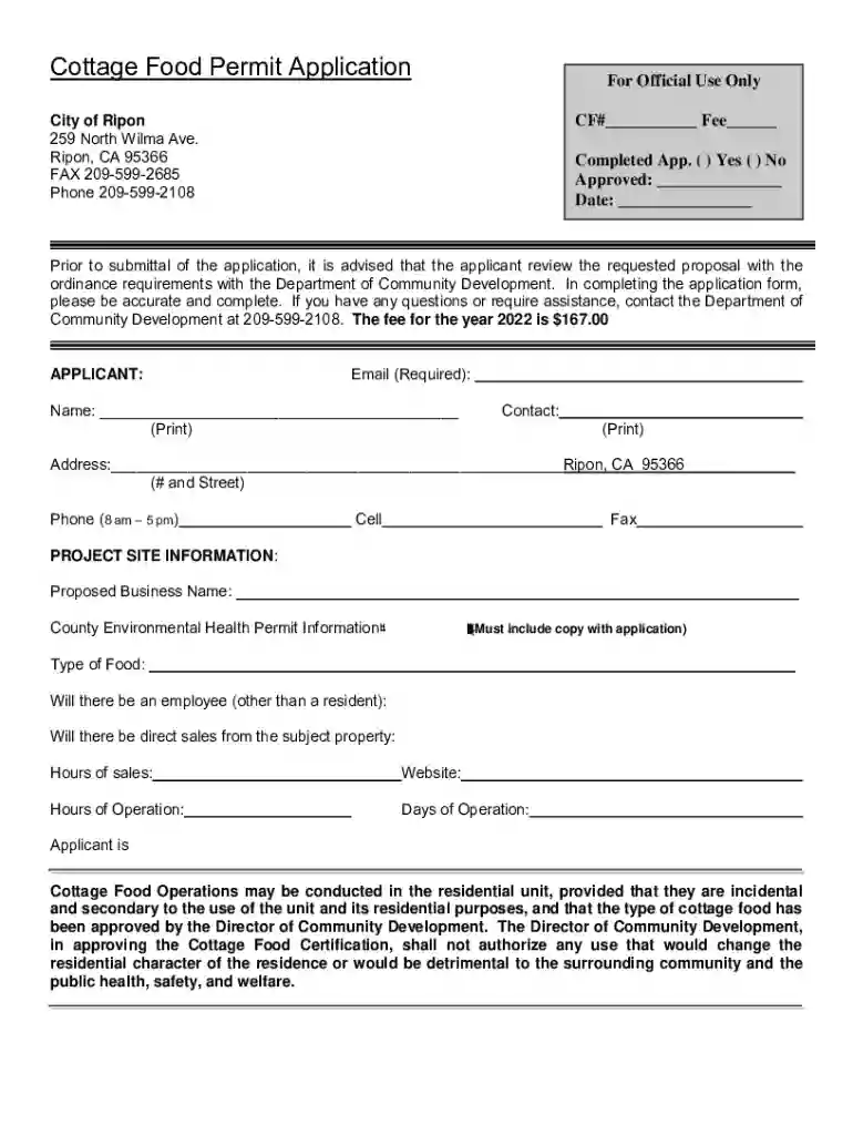 COTTAGE FOOD - OPERATION PERMIT Application packet Preview on Page 1