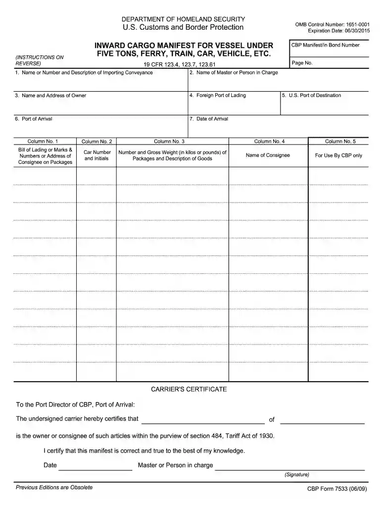 cbp form 7533 Preview on Page 1
