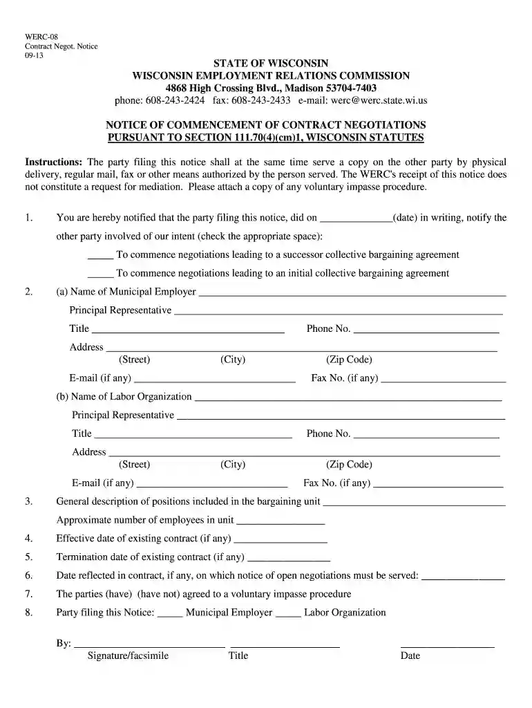 Notice of commencement of bargaining form -- werc-08.pdf Preview on Page 1