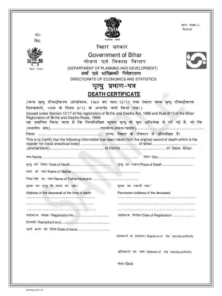 Bihar-Death-Certificate-Form-PDF-Download Preview on Page 1