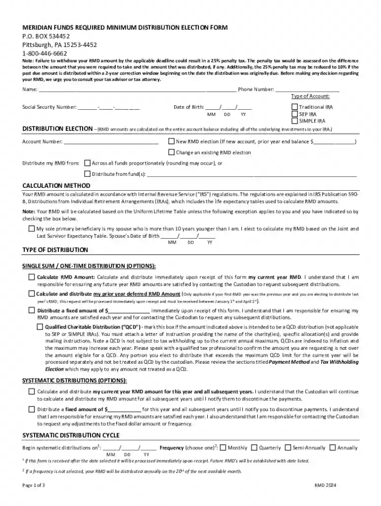 funds required minimum distribution election form Preview on Page 1