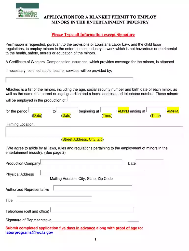 louisiana work permit for minors Preview on Page 1