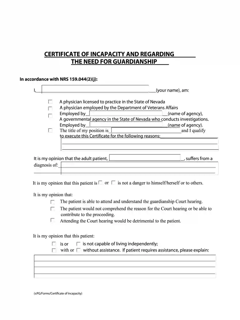 certificate of incapacitation Preview on Page 1