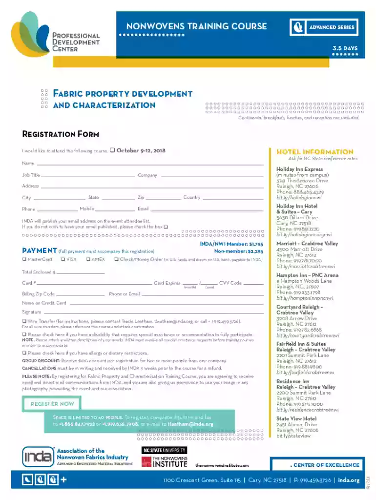 CoursesINDA, Association of the Nonwoven Fabrics Industry Preview on Page 1