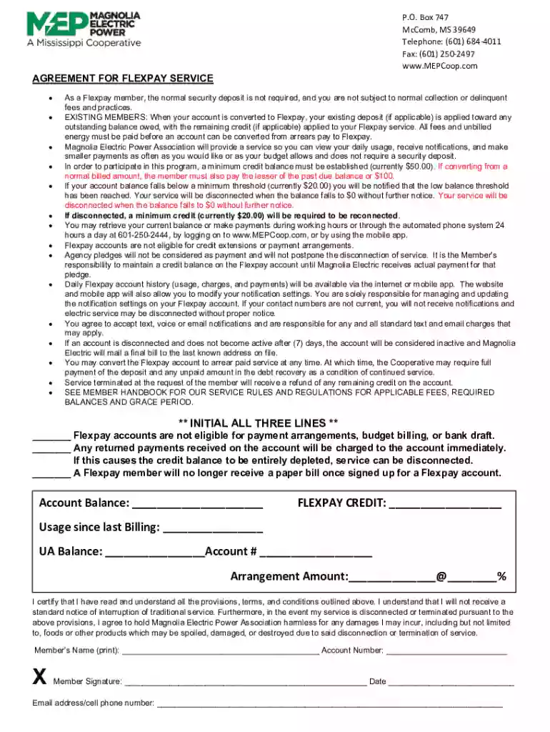 FlexPay Service Agreement Preview on Page 1