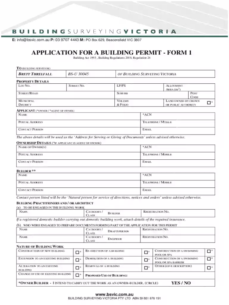 building permit form 1 Preview on Page 1
