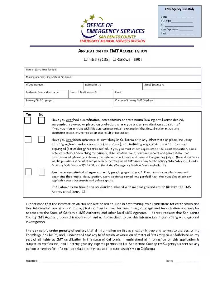 Bureau of EMS Application Review Preview on Page 1