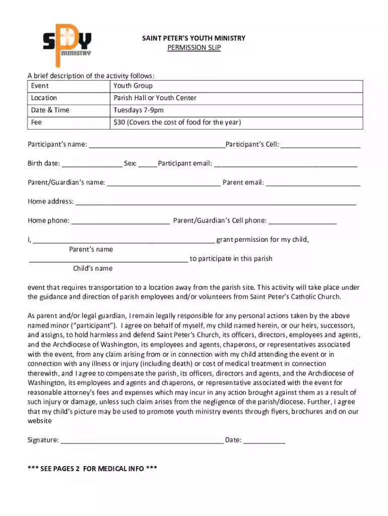 youth ministry permission slip Preview on Page 1