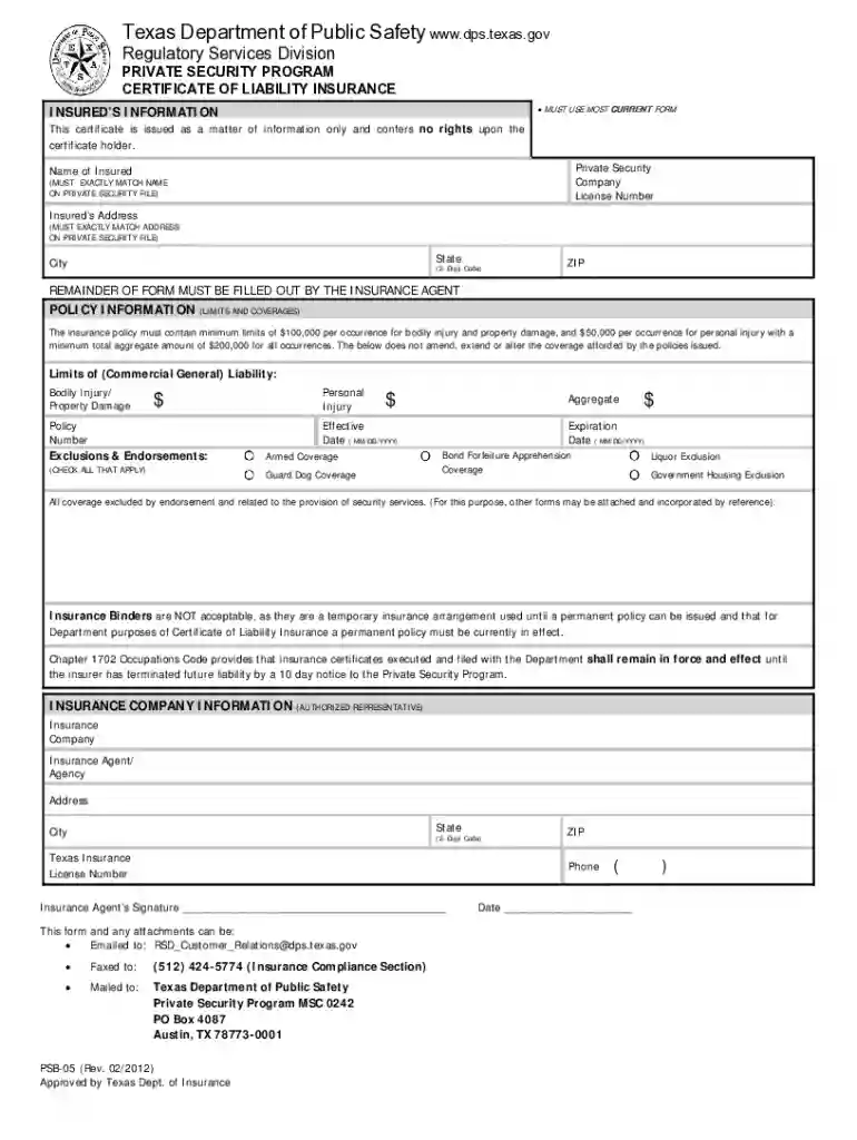 Free fillable PSP 05 (U S State of Texas) PDF form Preview on Page 1
