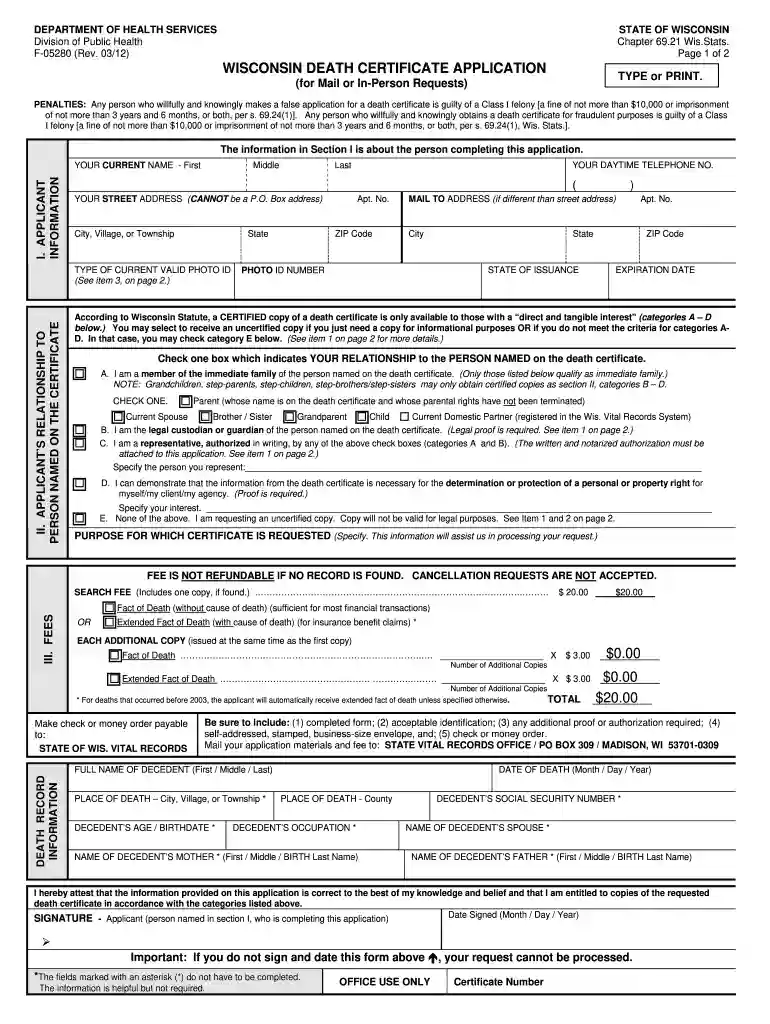 death certificate wisconsin Preview on Page 1