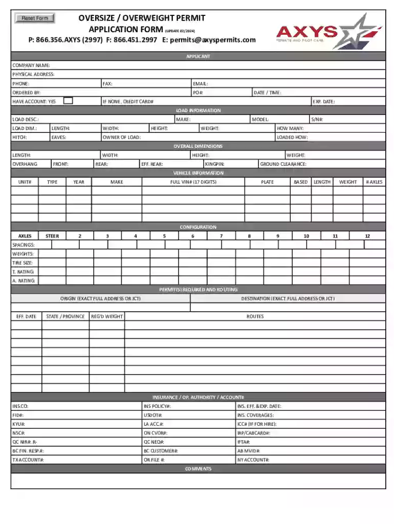 OVERSIZE OVERWEIGHT PERMIT APPLICATION FORM Preview on Page 1