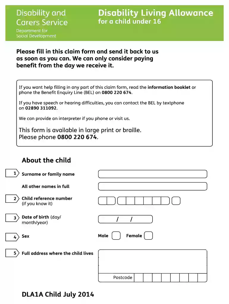dla forms for child Preview on Page 1