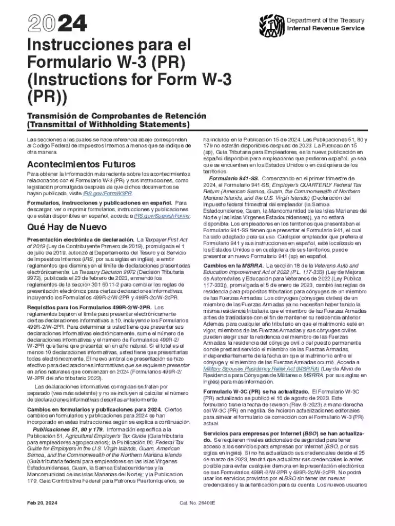2024 Instrucciones para el Formulario W-3 (PR) (Instructions for Form W-3 (PR)) Instrucciones para e Preview on Page 1