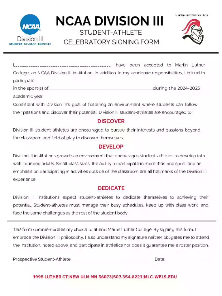 NCAA Celebratory Signing FORM Preview on Page 1