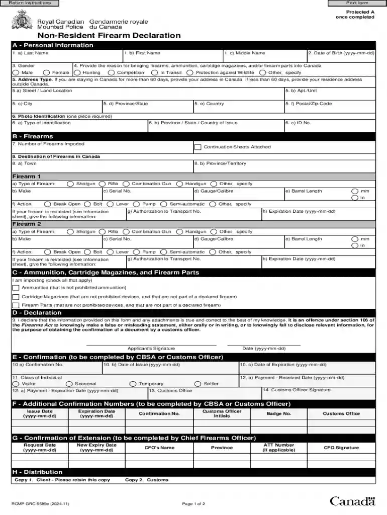 canada non resident firearm declaration form Preview on Page 1