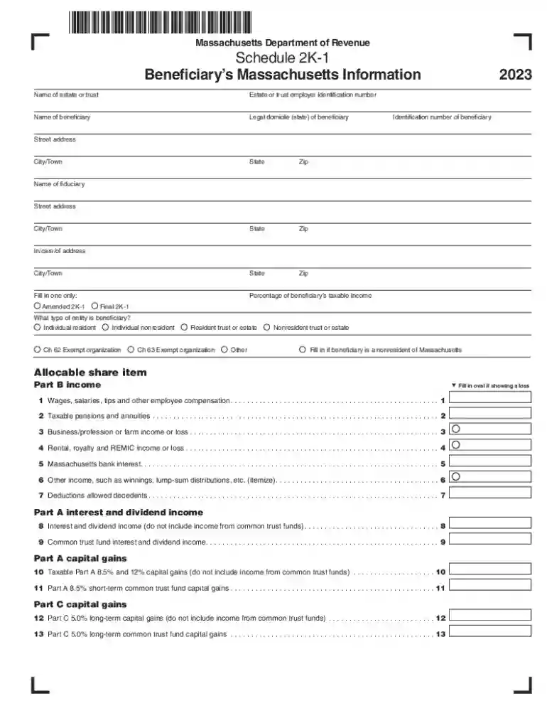 Schedule 2K-1 Beneficiary's Massachusetts Information Preview on Page 1