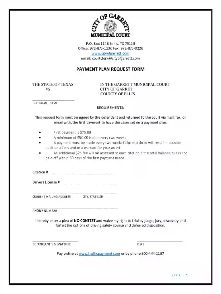 texas payment plan request Preview on Page 1