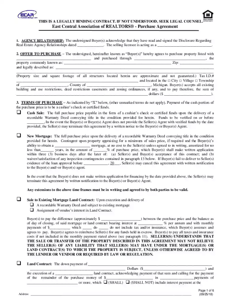 michigan purchase agreement contract Preview on Page 1