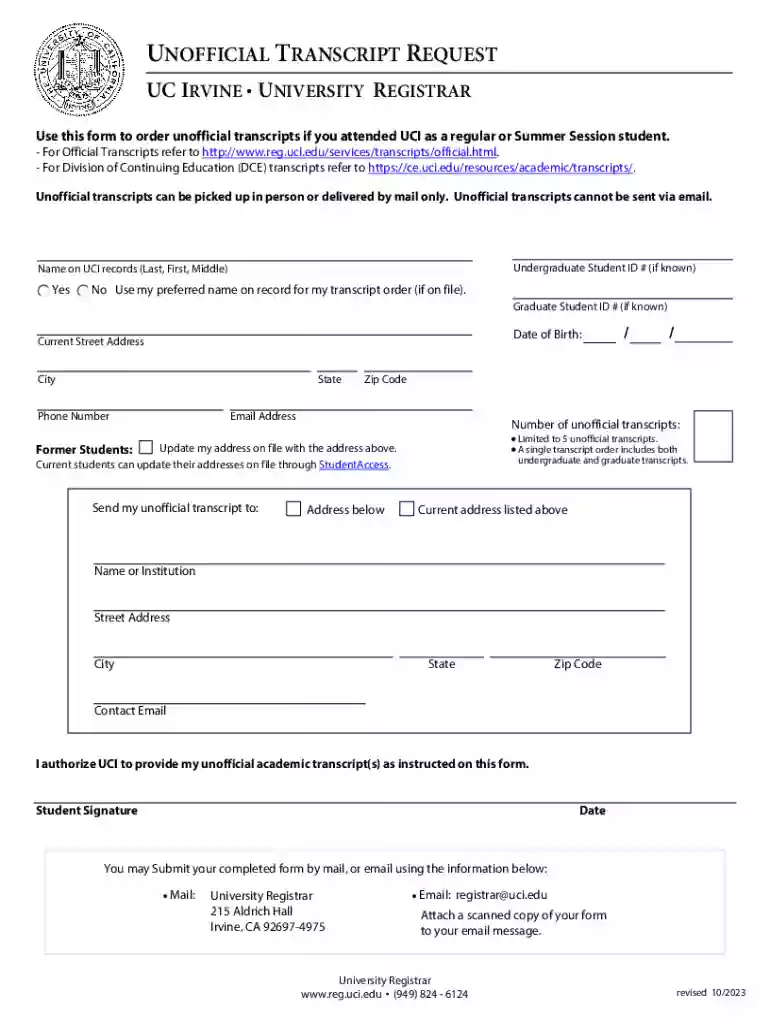 uci unofficial transcript Preview on Page 1