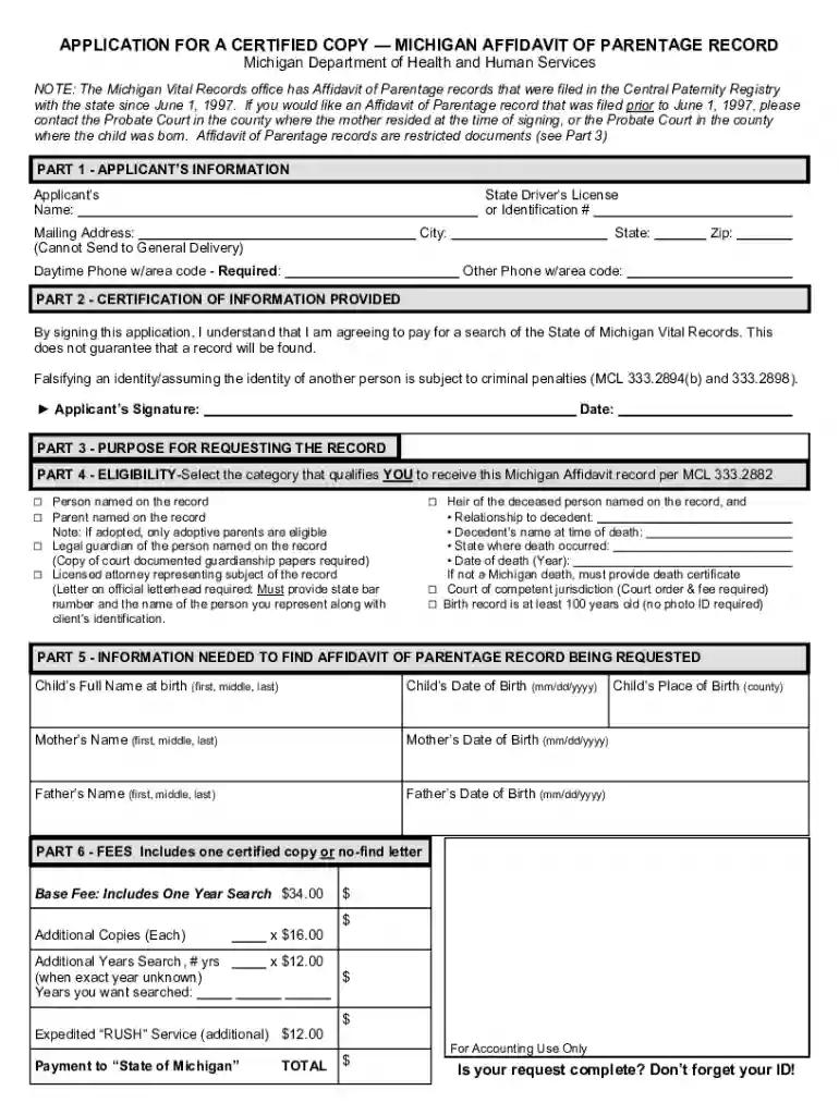 Get copies of Affidavit of Parentage records Preview on Page 1