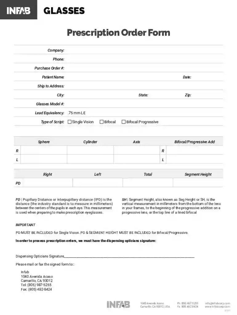 BARRIERS GLASSES Prescription Order Form Preview on Page 1