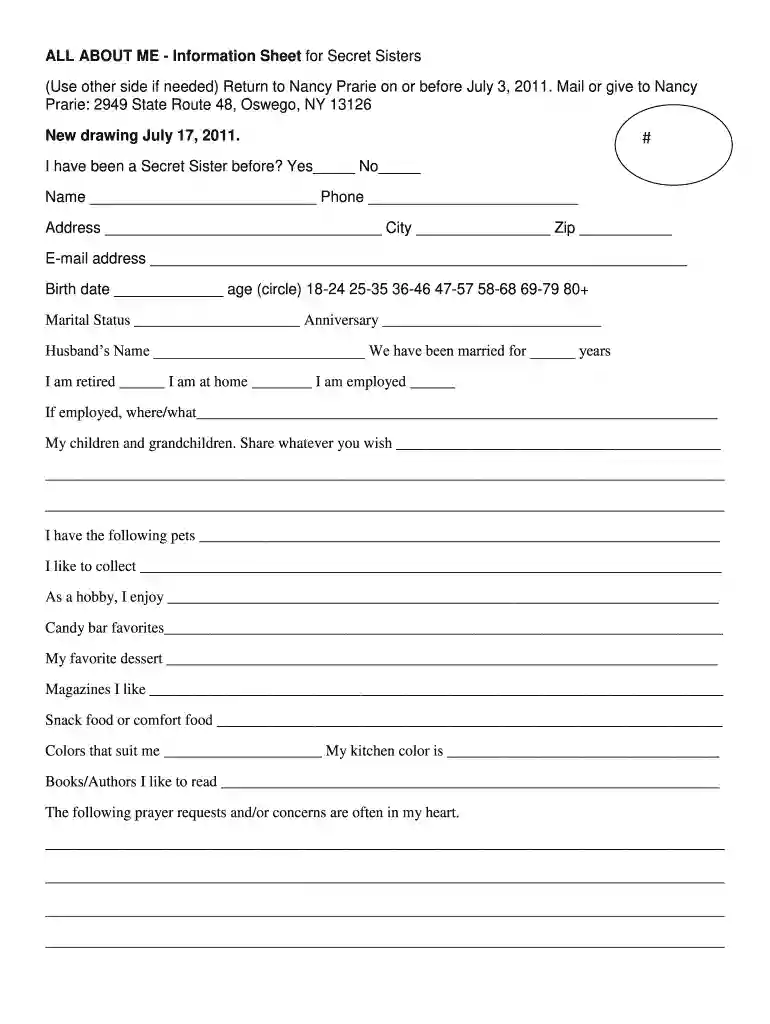 secret sister information sheet Preview on Page 1