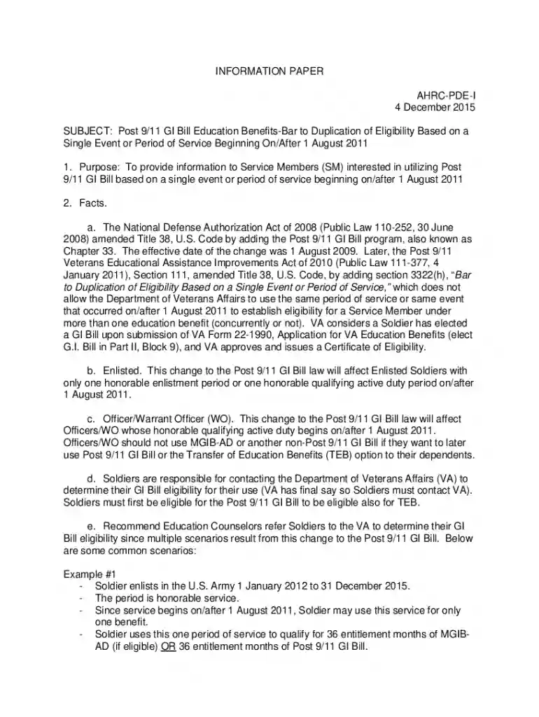 Post 9 11 GI Bill Education Benefits-Bar to Duplication of Preview on Page 1