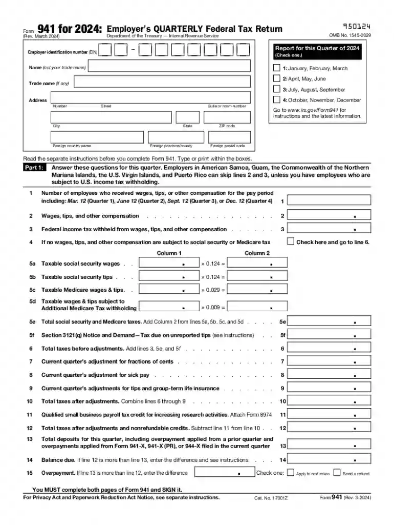 free fillable form 941 Preview on Page 1
