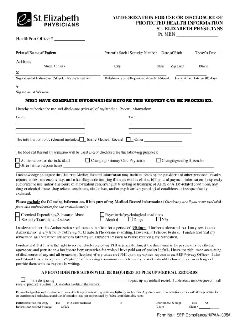 st elizabeth healthcare medical records release form Preview on Page 1