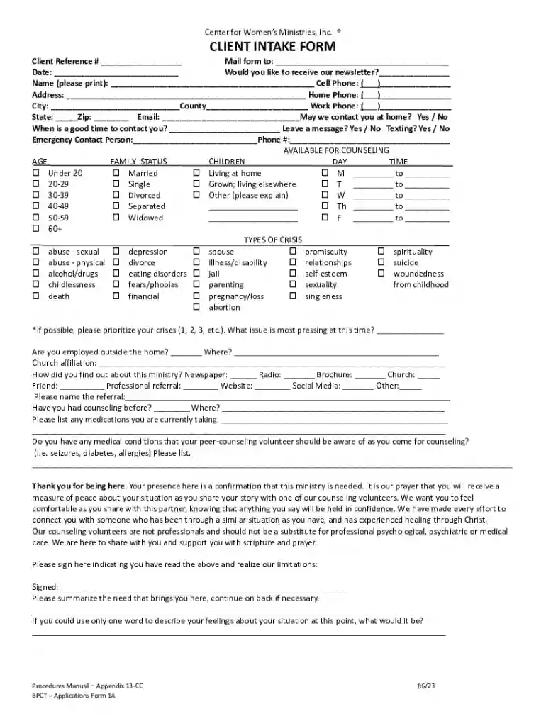 Client Intake Form Updated Preview on Page 1