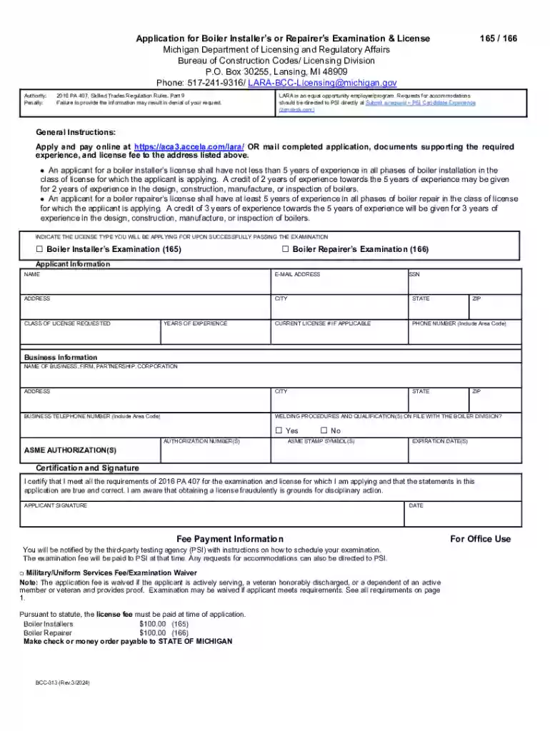 michigan boiler installer license Preview on Page 1