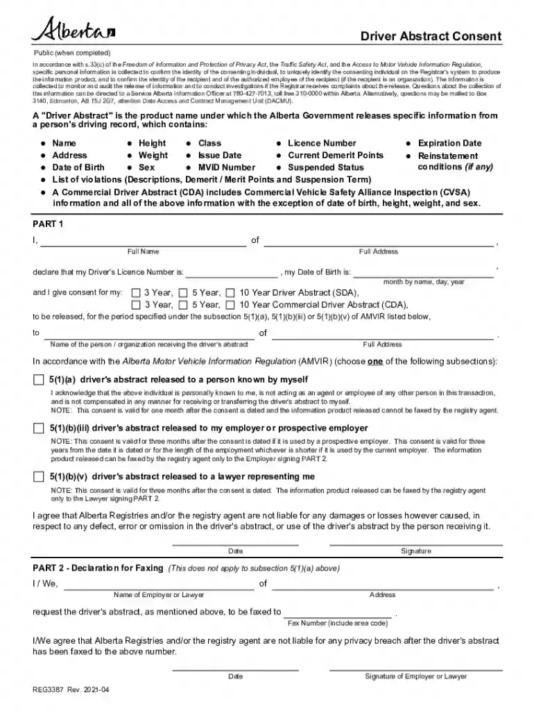 alberta driver abstract consent form Preview on Page 1