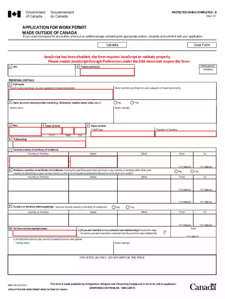 work permit visa application form for canada Preview on Page 1