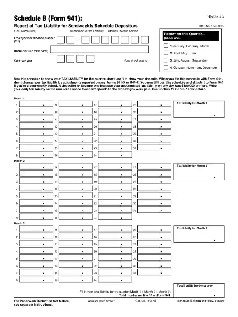 blank 941 form 2024 printable Preview on Page 1