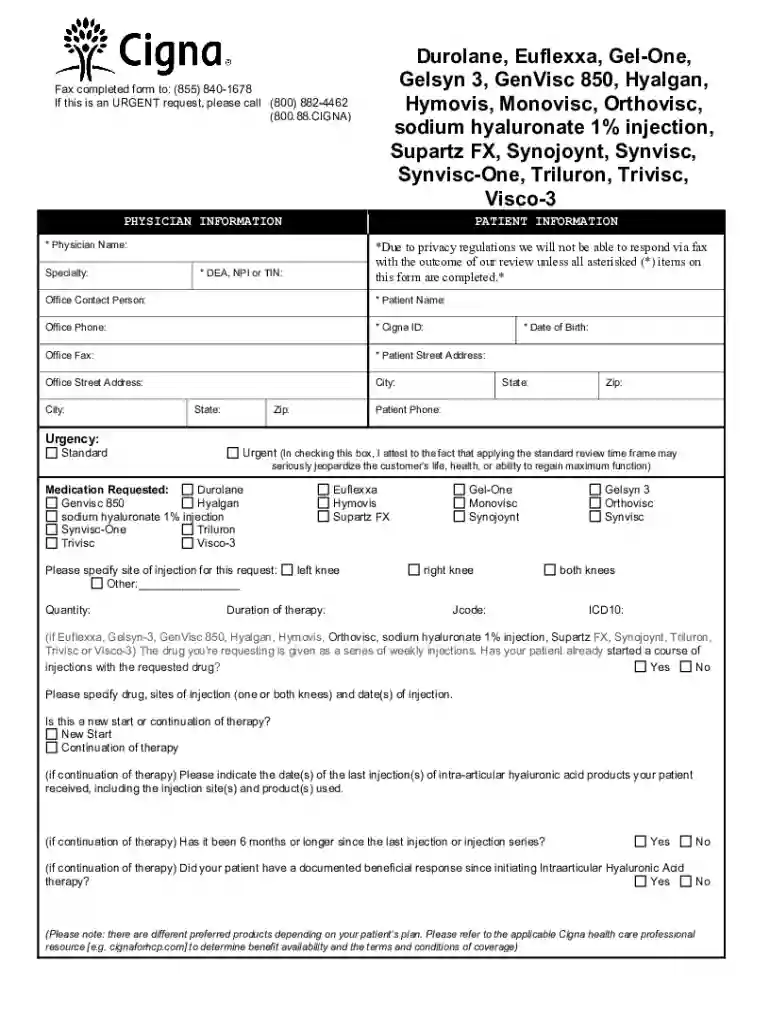 Hyaluronic Acid Drugs CCRD Prior Authorization Form Prior Authorization Form for Hyaluronic Acid Dru Preview on Page 1