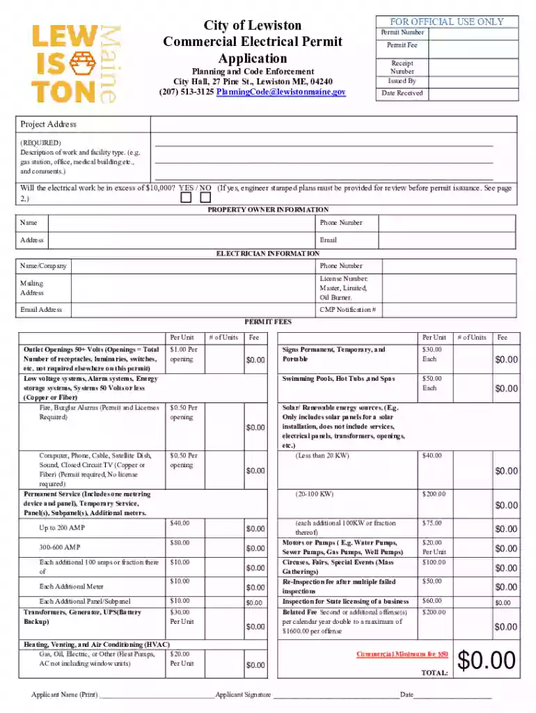 City of Lewiston Residential Electrical Permit Application Preview on Page 1