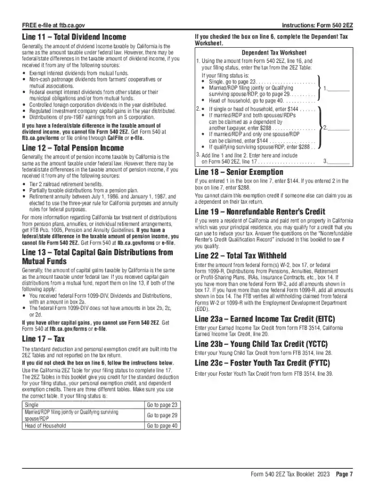 2023 CALIFORNIA 540 2EZ Forms and Instructions Personal Income Tax Booklet 2023 CALIFORNIA 540 2EZ F Preview on Page 1