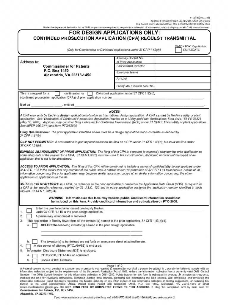 uspto pto sb 29 application Preview on Page 1