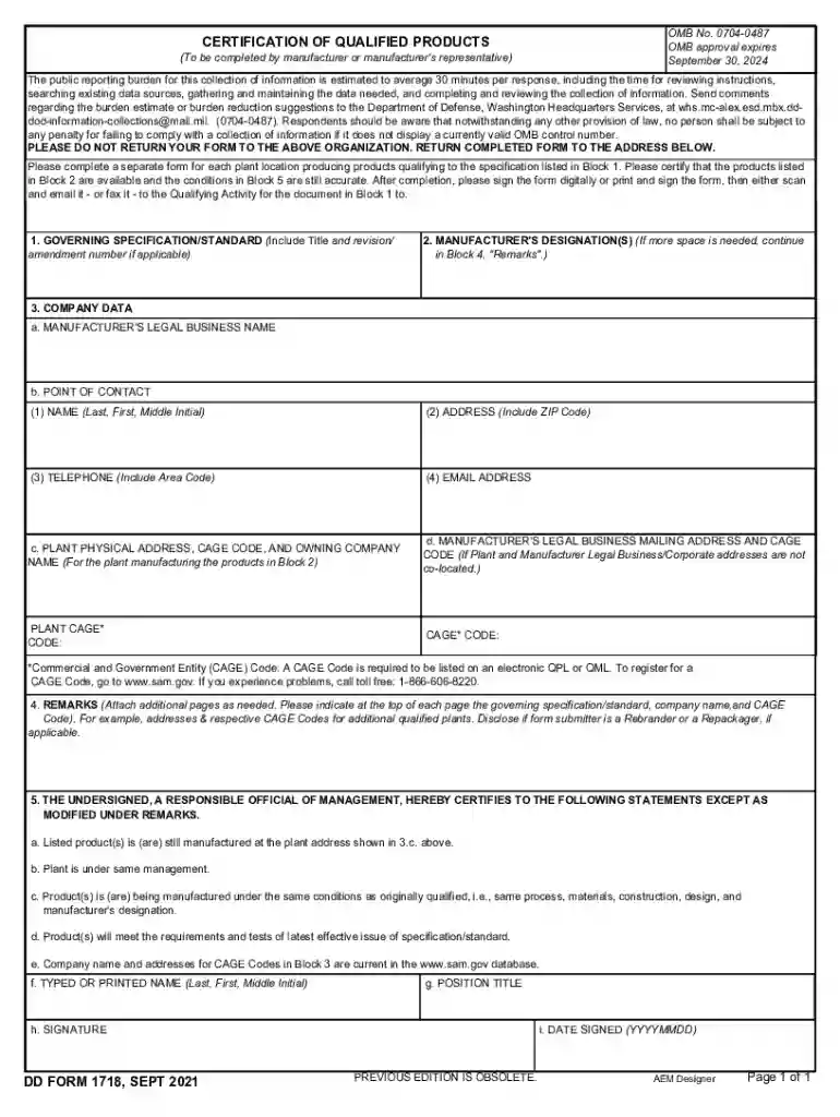 form 1718 Preview on Page 1