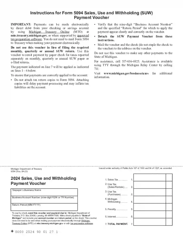 Instructions for Form 5094 Sales, Use and Withholding (SUW Preview on Page 1