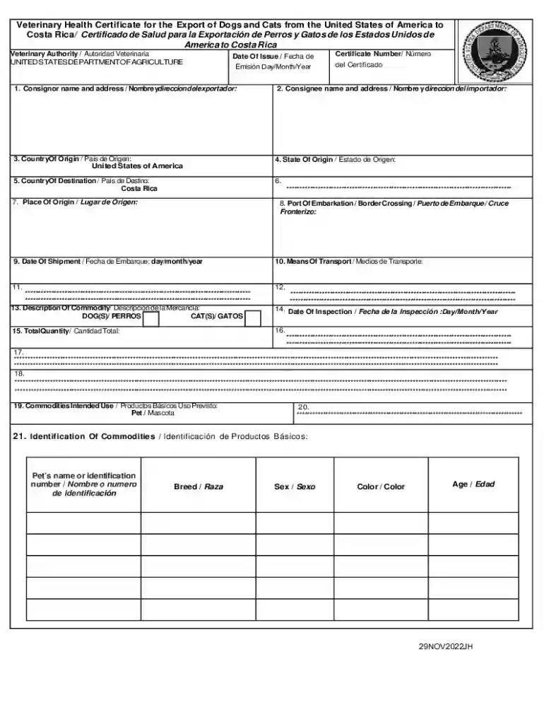 veterinary health certificate for the export of dogs and cats Preview on Page 1